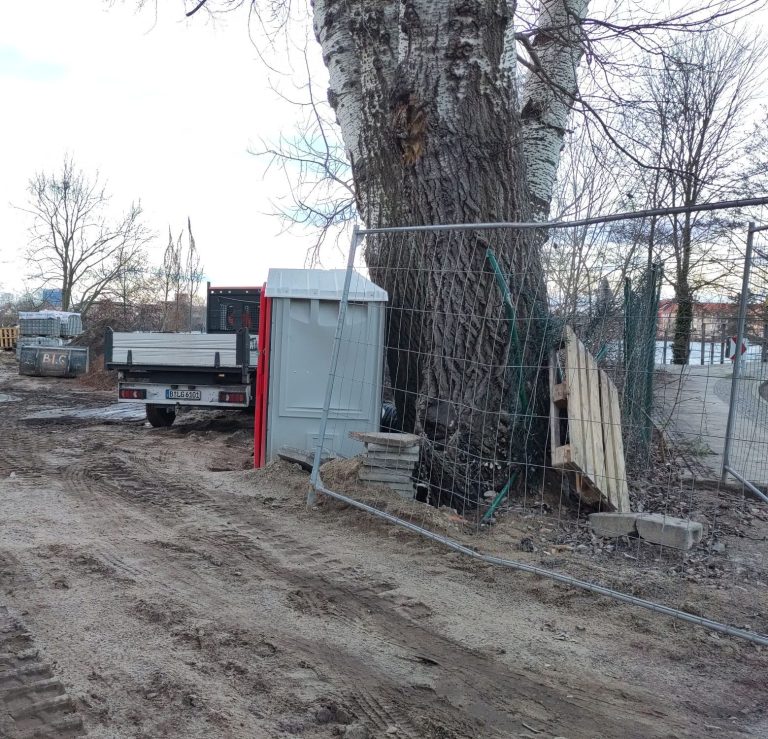 Baustelle mit Kran im Hintergrund